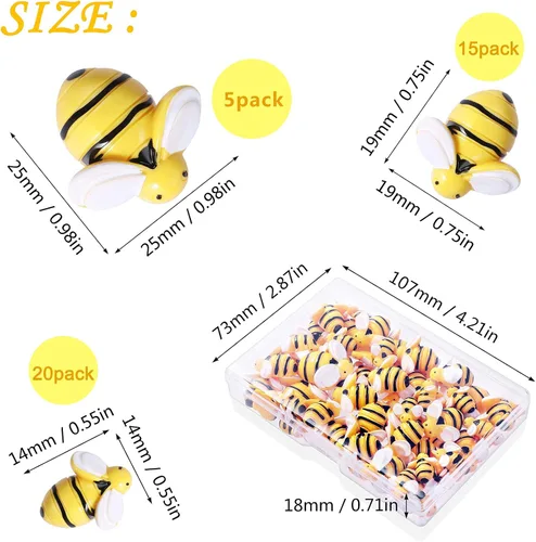 Vista 2 de MIKIMIQI 40 piezas diminutas de resina para decoración de abejorros, decoración de abejorros con caja de almacenamiento para manualidades, corona