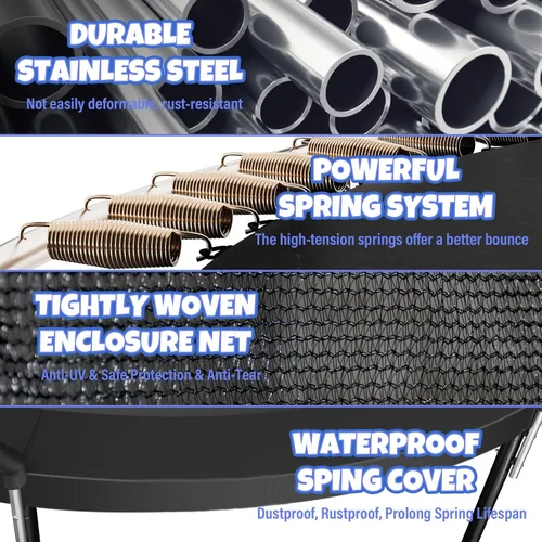 Vista 5 de Kiivakii Trampolín de 12, 14, 16 pies, trampolines grandes para exteriores para niños y adultos, trampolines recreativos con aro de baloncesto