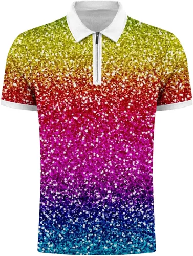 Vista 4 de Rainbow Zipper Blouse Pullover for Men Lapel Short Sleeve Tshirt Shirts Funny Graphic Skinny T-Shirt Tops Vacation