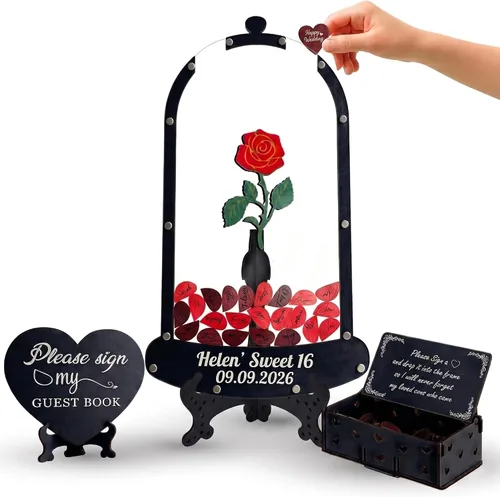 Vista 15 de Alternativa personalizada para libro de invitados de quinceañera, marco de madera rosa rubor, recuerdo de inscripción, princesa dulce 15 Mis