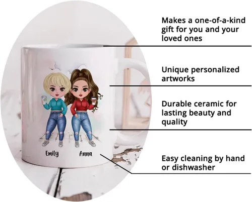 Vista 5 de Taza personalizada Gossby para amiga - Aparentemente somos problemas cuando estamos juntas - Regalo personalizado para amigas con nombres