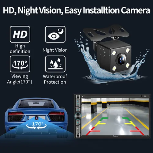 Vista 5 de Estéreo de auto doble DIN compatible con control de voz Apple Carplay - Monitor de pantalla táctil LCD HD de 7 pulgadas, Bluetooth, subwoofer