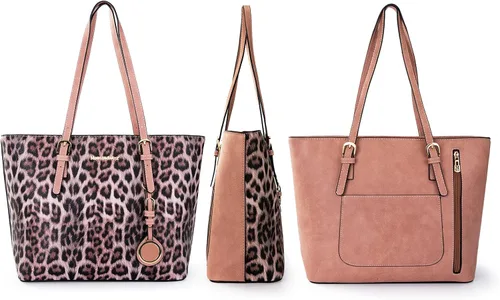 Vista 3 de Montana West Monederos para mujer, juego de 3 piezas, bolso de mano con estampado de leopardo