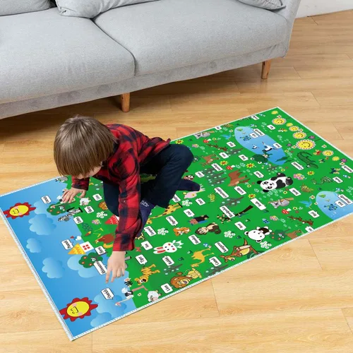 Vista 3 de Alfombras infantiles con patrón de zoológico antideslizante de 0.236 pulgadas de grosor, alfombra suave para decoración de habitación de niños