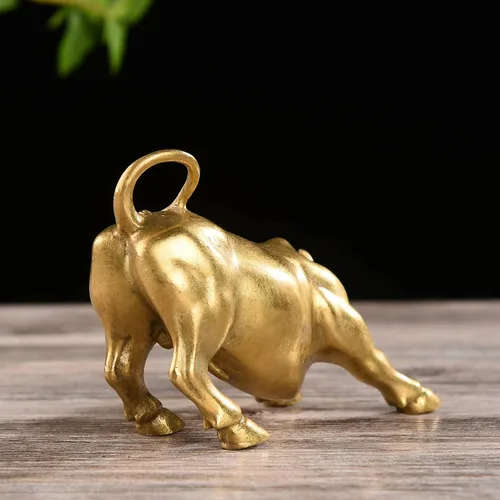 Vista 6 de BRASSTAR Latón Fengshui hecho a mano toro buey estatua encanto suerte riqueza estatuilla regalo de negocios decoración del hogar TQGJPT1