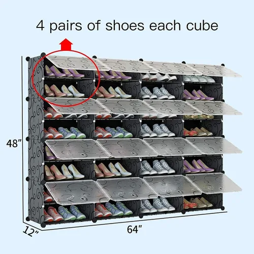 Vista 3 de KOUSI Zapatero portátil organizador de 96 pares de estantes de torre de almacenamiento extensible para tacones, botas, pantuflas, 4 x 12 niveles