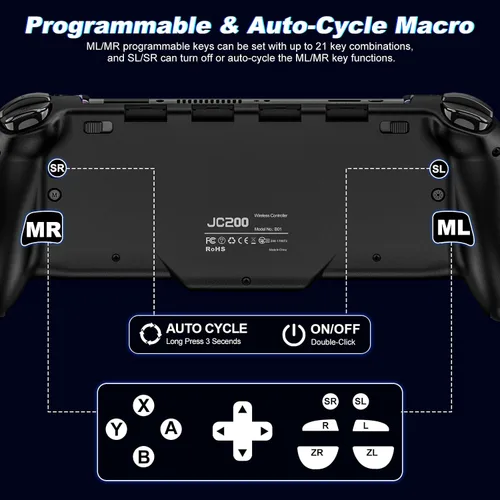 Vista 3 de Switch Controllers, Wireless Pro Controller Replacement for Nintendo Switch ControllerOLED, One-Piece Ergonomic Handheld Controller with