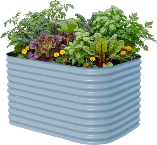 Vista 29 de Vego garden Jardinera elevada redonda de 32 pulgadas de alto y 42 pulgadas para jardín, para verduras, flores, patio, gris moderno
