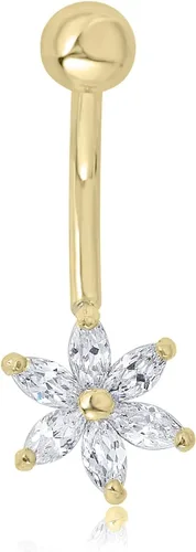 Vista 5 de AVORA Anillo de ombligo floral con circonita cúbica de oro de 10 quilates (calibre 14)