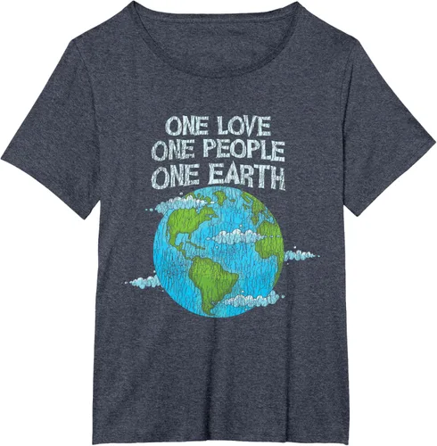 Vista 61 de Vintage One Love One People Planet Cambio climático Día de la Tierra Camiseta Negro