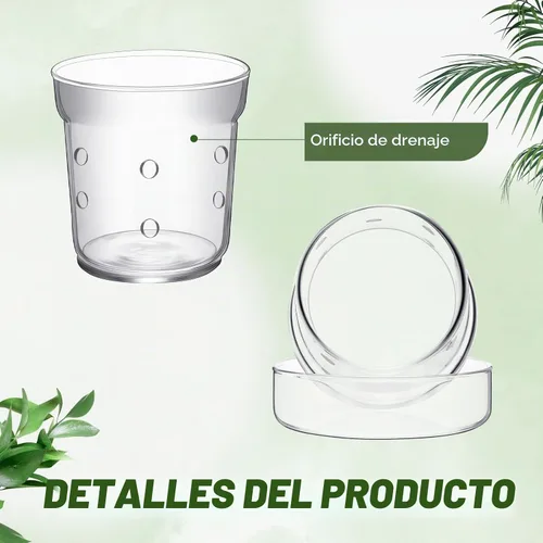 Vista 3 de Baderke Maceta de orquídeas con orificios de drenaje y bandeja de vidrio transparente para orquídeas, trasplante de flores, jarrón de vidrio