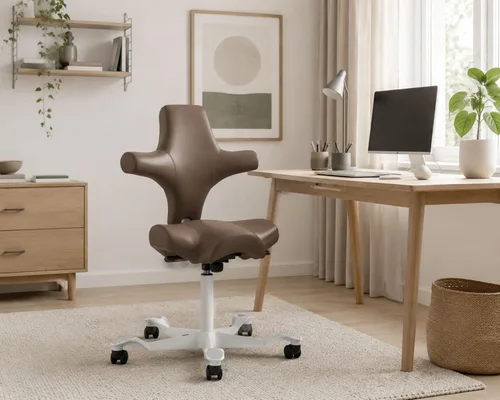 Vista 14 de HAG Capisco Sit to Stand Chair-Blush Rose Frame-Upholstered Black Onyx Vinyl