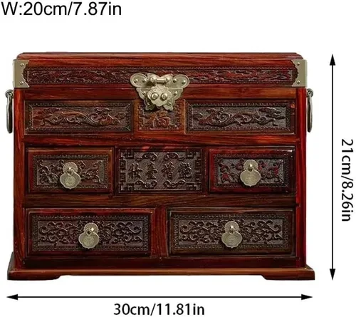 Vista 2 de Joyero organizador joyero caja de almacenamiento de madera maciza china retro joyero tocador organizador de joyas, pequeño (A)