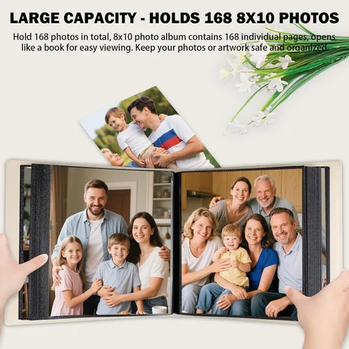 Vista 4 de Álbum de fotos 8x10 de 168 bolsillos con capacidad para 168 fotos, cubierta de piel de gran capacidad para fotos familiares de 8 x 10, álbum de Beige