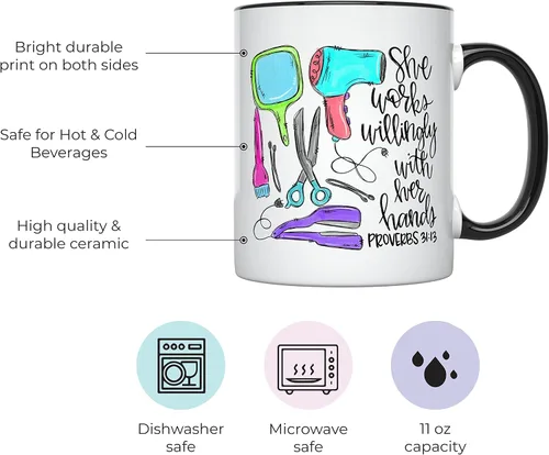 Vista 2 de YouNique Designs Taza de café para estilista, 11 onzas, taza para peluquería, taza para estilista para mujer, regalos de peluquería (mango negro)