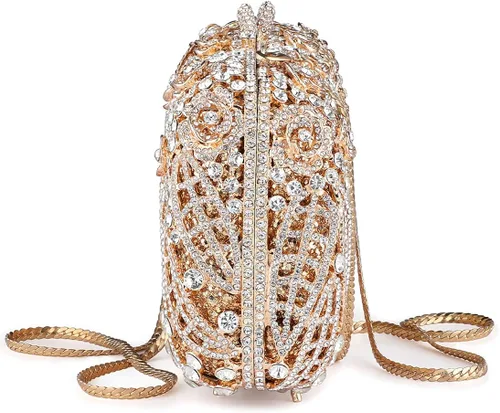 Vista 5 de MOSSMON Crystal Clutch - Bolso de noche de lujo con diamantes de imitación para mujer Oro
