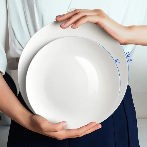 Vista 7 de YFWOOD Juego de 6 platos llanos de cerámica, platos de ensalada de 8 pulgadas, mesa redonda de porcelana contemporánea, adecuados para postres