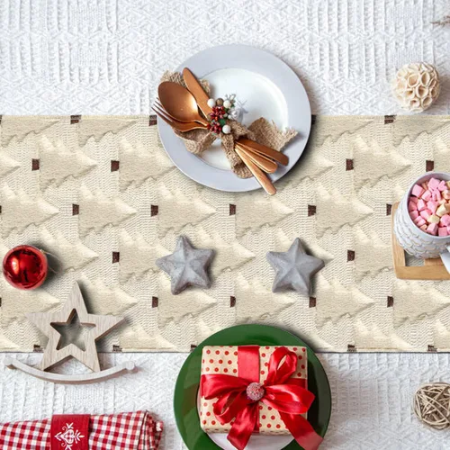 Vista 5 de Nialnant Caminos de mesa de Navidad, decoraciones de mesa de invierno de Navidad con bolas de Navidad, flores de nochebuena, camino de mesa