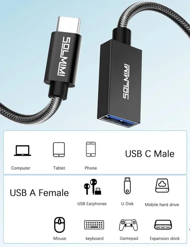 Vista 3 de Adaptador USB C a USB de 0.65 pies (paquete de 2), adaptador USB C macho a USB 3.0 hembra OTG 5 GBPS transferencia de datos para MacBook Pro, Air