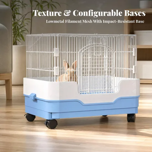 Vista 4 de Small Pet Enclosure Indoor Wire Pet Cage with Base Wipe-Clean, Blue, Double Layer