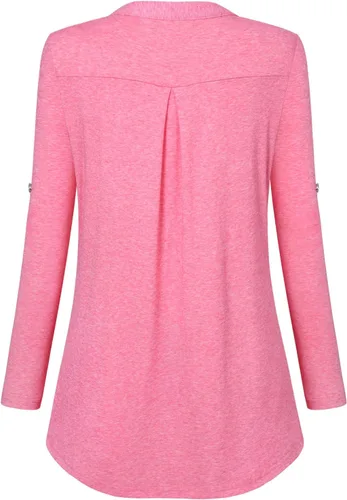 Vista 4 de Bulotus - Blusa larga e informal, con cierre frontal, cuello en V y manga 34, para mujer