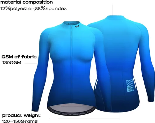 Vista 3 de Wulibike Maillot de ciclismo para mujer, manga larga, con bolsillos