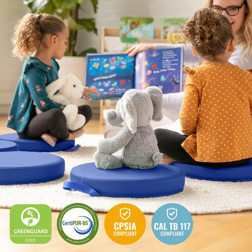 Vista 6 de ECR4Kids SoftZone - Cojines de suelo, redondos, asientos flexibles, color azul, 6 piezas