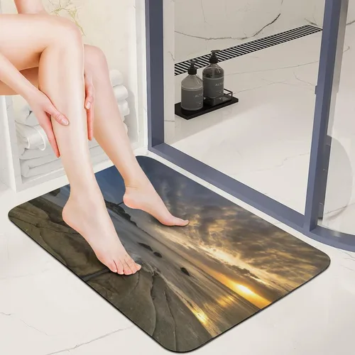 Vista 2 de Alfombras de baño de playa con puesta de sol, antideslizantes, de secado rápido, súper absorbentes, diseño de isla oceánica, vida marina, arena