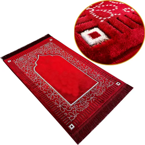 Vista 10 de Mihrab - Tapete de oración de terciopelo de lujo con estampado, 26.46 oz, peso Fabricado en Turquía (café)