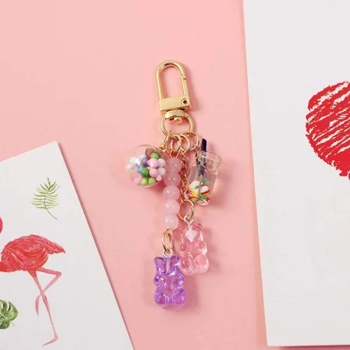 Vista 5 de Lindo llavero de resina con forma de oso de goma, color caramelo, dijes de oso de animales, llaveros para llaves de coche, bolsa colgante, regalo