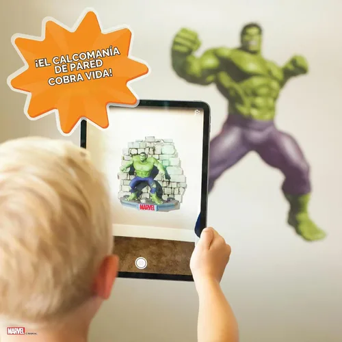 Vista 4 de Wall Palz Marvel Incredible Hulk Calcomanías de Pared - 29" Realidad Aumentada Vengadores Hulk Decoración de Pared para Dormitorio Calcomanías