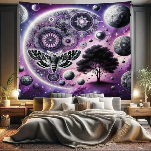 Vista 179 de Ambesonne Tapiz hippie, abrazo de hongos de ensueño y árbol de la vida místico y mandal verde, decoración de tela para colgar en la pared