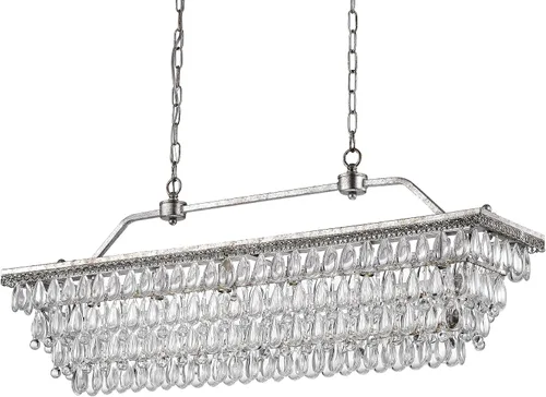 Vista 9 de Edvivi Candelabro de cristal lineal rectangular de lujo, 4 luces glamorosas con acabado de bronce antiguo, lámpara de techo ajustable, comedor, isla