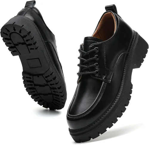 Vista 9 de Zapatos Oxford para mujer, zapatos de charol para mujer, plataforma Oxford, brillante, con cordones, punta redonda gruesa, antideslizante
