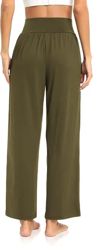 Vista 3 de DIBAOLONG Pantalones de yoga para mujer, holgados, de pierna ancha, cómodos, pantalones de pijama de cintura alta con bolsillos