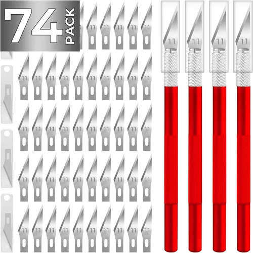 Vista 7 de Exacto - Cuchillo de manualidades, cuchillo de pasatiempo, paquete de 74 con 4 cuchillos afilados actualizados y 70 cuchillas de repuesto para arte