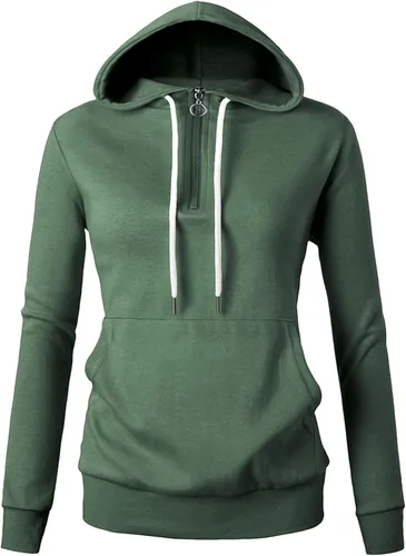 Vista 2 de GIVON Sudadera con capucha para mujer, ligera, de manga larga, media cremallera, talla grande