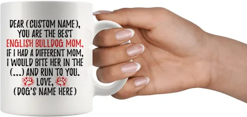 Vista 4 de Taza personalizada con diseño de bulldog inglés para mamá, bulldog británico, taza de mamá de perro bulldog inglés, regalo del dueño de bulldog