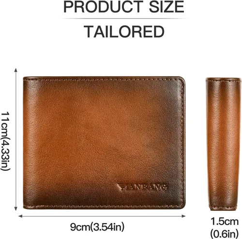 Vista 2 de Billeteras para hombres RFID de cuero genuino delgado plegable cartera, Marrón, Billetera plegable