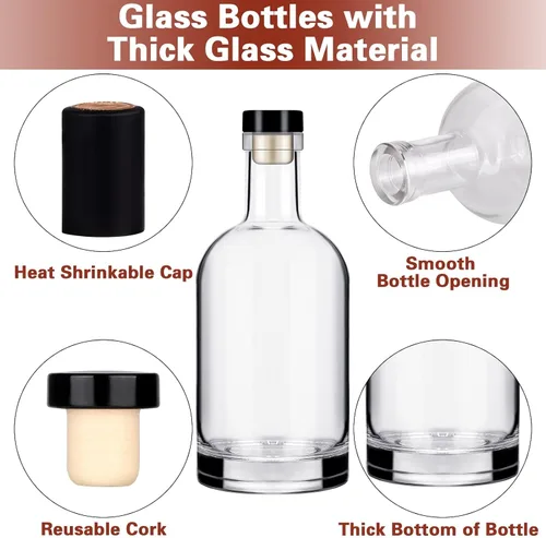 Vista 3 de Botella de Vino 3PCS 750 ML Botellas de Vidrio con Tapas 25 oz Botellas de Vidrio Transparente con Corcho Botella de Vino Vacía con Tapón