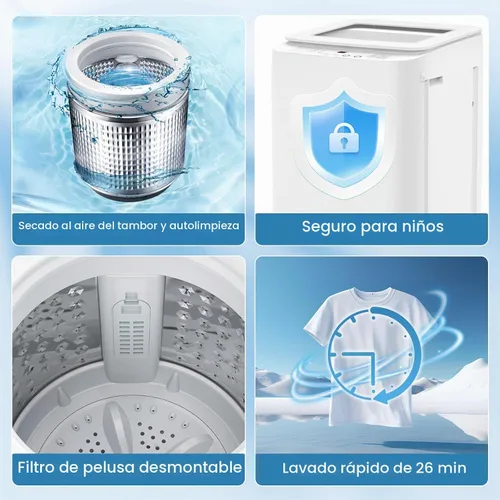 Vista 4 de Auertech Lavadora portátil, lavadora compacta totalmente automática de 0.9 pies cúbicos con bomba de drenaje, 10 programas, 3 niveles de agua, combo