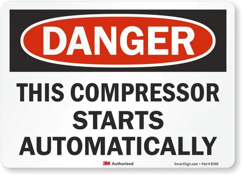 Vista 2 de Smartsign U3-2004-RA_14X10 "Danger This Compressor Starts Automatically" Cartel reflectante de aluminio reciclado, 14" x 10