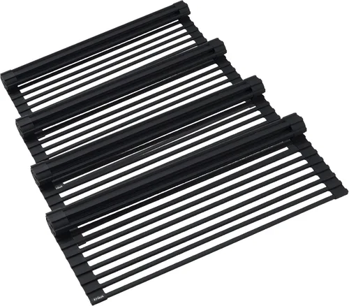 Vista 16 de Kraus Escurreplatos multiusos enrollable para encima del fregadero, con colador y esterilla en negro, KRM-10BLACK