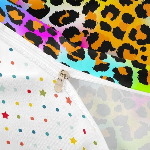 Vista 6 de Feelyou Juego de ropa de cama con estampado de leopardo para niñas, niños y mujeres, funda de edredón de piel de leopardo arcoíris neón, funda