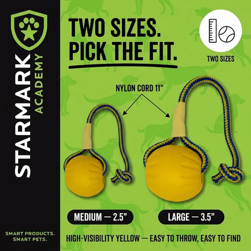 Vista 6 de Juguete de perro StarMark Fantástico Balón de espuma en una cuerda, M, Dorado y amarillo