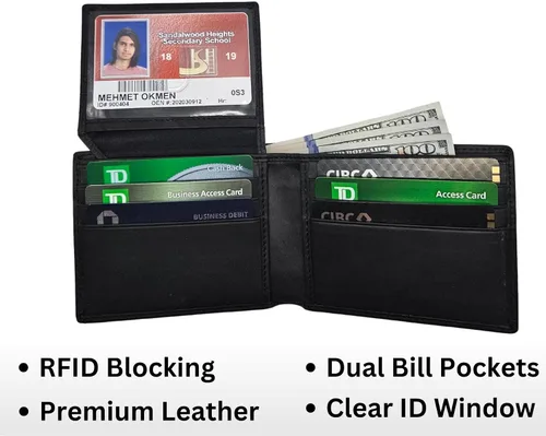 Vista 2 de CraftZen Cartera de cuero real para hombre, billetera personalizada plegable con bloqueo RFID, cartera con ventana para identificación, tarjetero