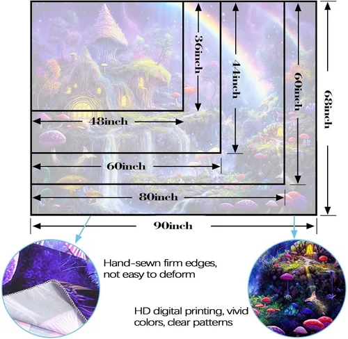 Vista 7 de Kanuyee Tapiz de luz negra de neón para colgar en la pared, bosque encantado, cascada, tapices para dormitorio, tapices UV, para colgar en la pared