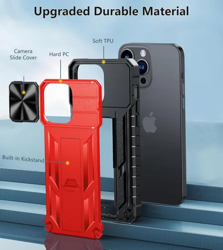 Vista 5 de SOiOS Funda para iPhone 13-Pro-Max con soporte y deslizador, color negro Protección a prueba de caídas de grado militar, cubierta resistente