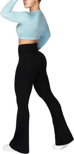 Vista 6 de Sunzel - Leggings acampanados, pantalones de yoga cruzados con control de abdomen, cintura alta y piernas anchas