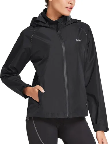 Vista 2 de BALEAF Chaquetas de lluvia para correr, impermeables, cortavientos, ligeras, reflectantes, plegables, con capucha